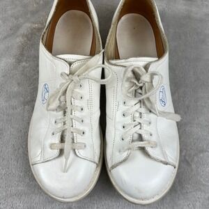 Linds Womens Retro White Leather Lace Up Bowling Shoes Size 8 B Made in USA